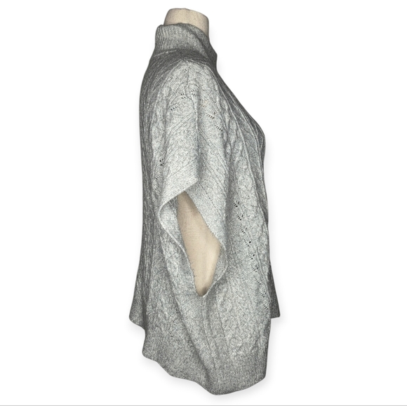 Rachel Zoe Gray Cable Knit Poncho Sweater Mock Turtleneck 2X Oversized - Picture 3 of 8